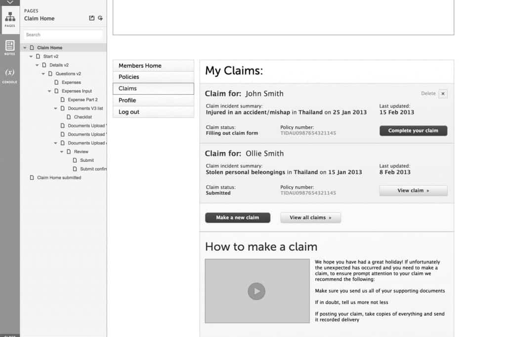 Axure Prototype - Claims Home Page 